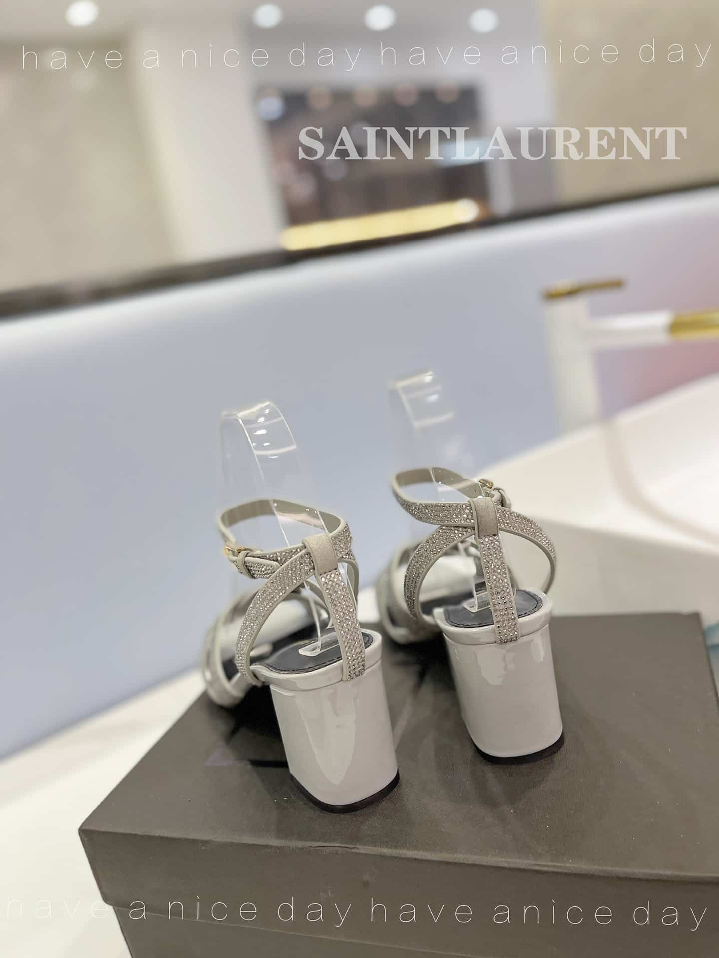 Saint Laurent Tribute Leather Sandals Metallic Silver