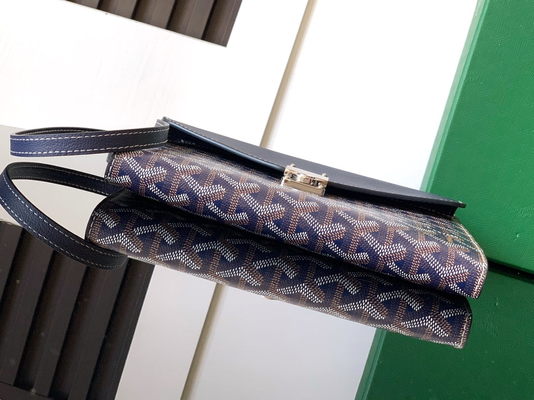 Goyard Chypre Wallet-Pouch 21 Cm Navy Blue Goyardine Canvas And Calfskin