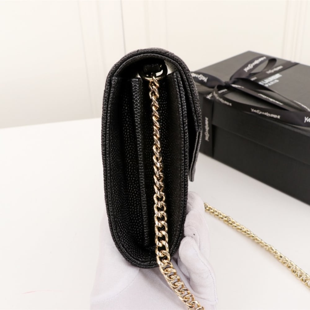 Saint Laurent Classic Cassandre Grain De Poudre Chain Wallet Black 22cm 377828BOW011000