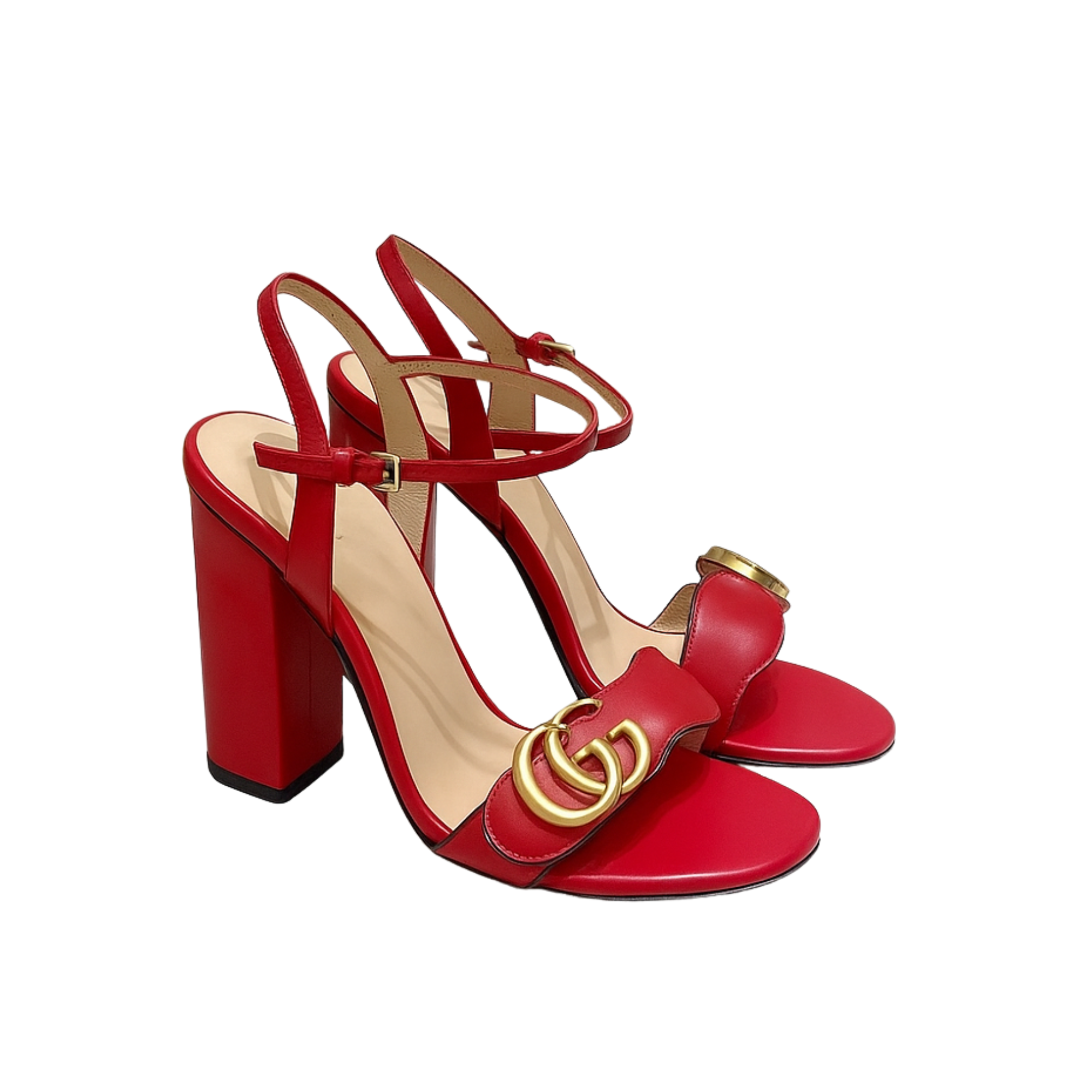 Gucci Leather Mid Heel Sandal Red