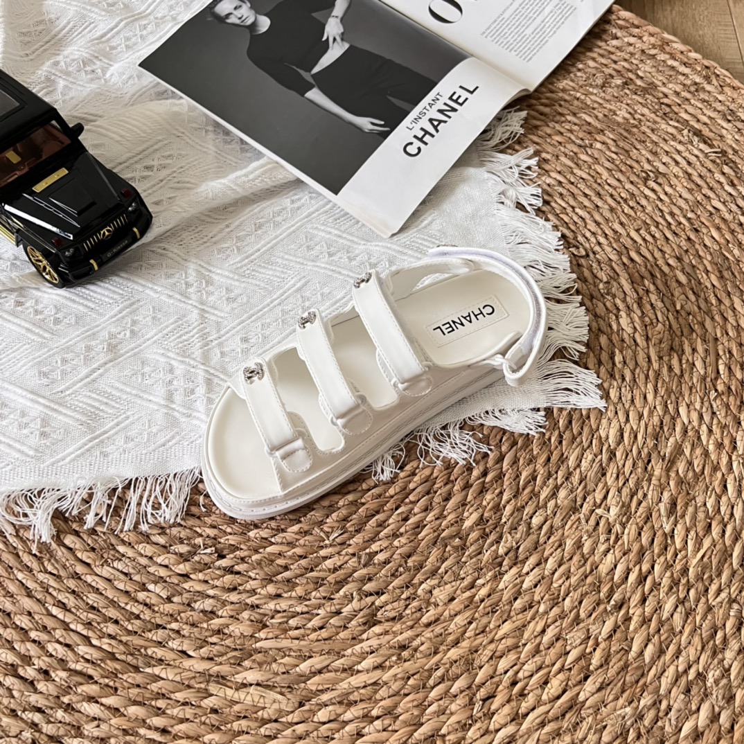Chanel Triple Velcro Strap Sandals White G45628