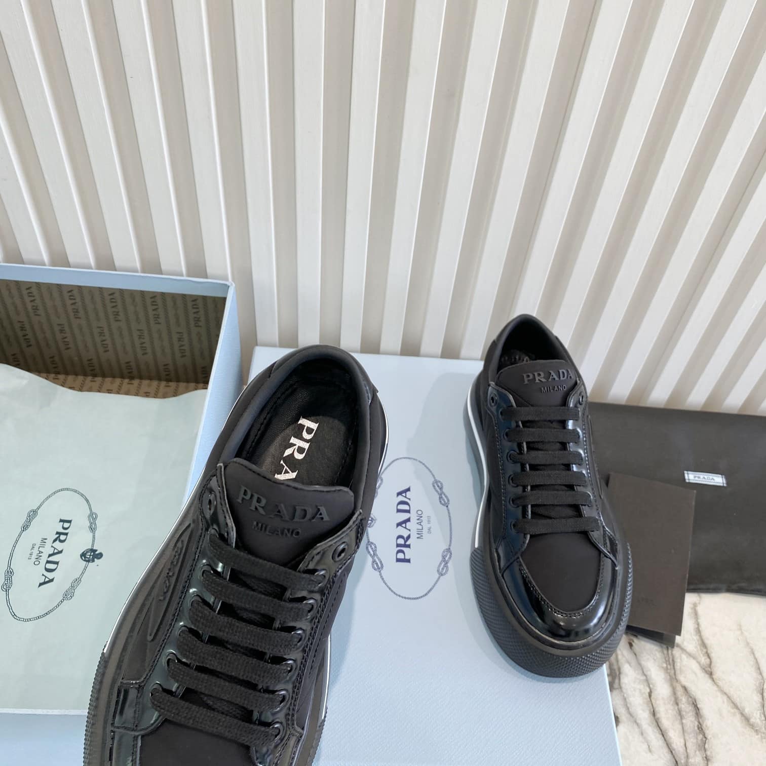Prada Macro Re-Nylon And Brushed Leather Sneakers Black 2Eg3763Lf5F0632