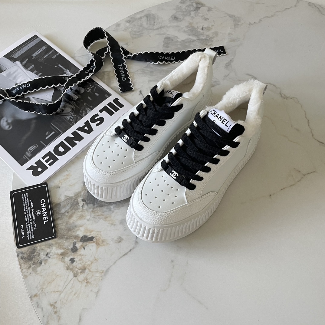 Chanel Winter Fur Sneakers White