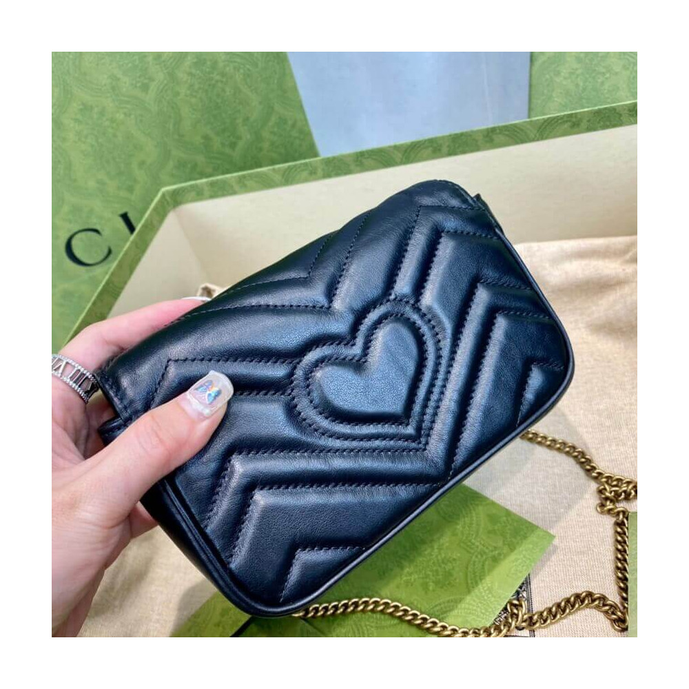 Gucci GG Marmont Matelasse Chevron Leather Super Mini Bag Black