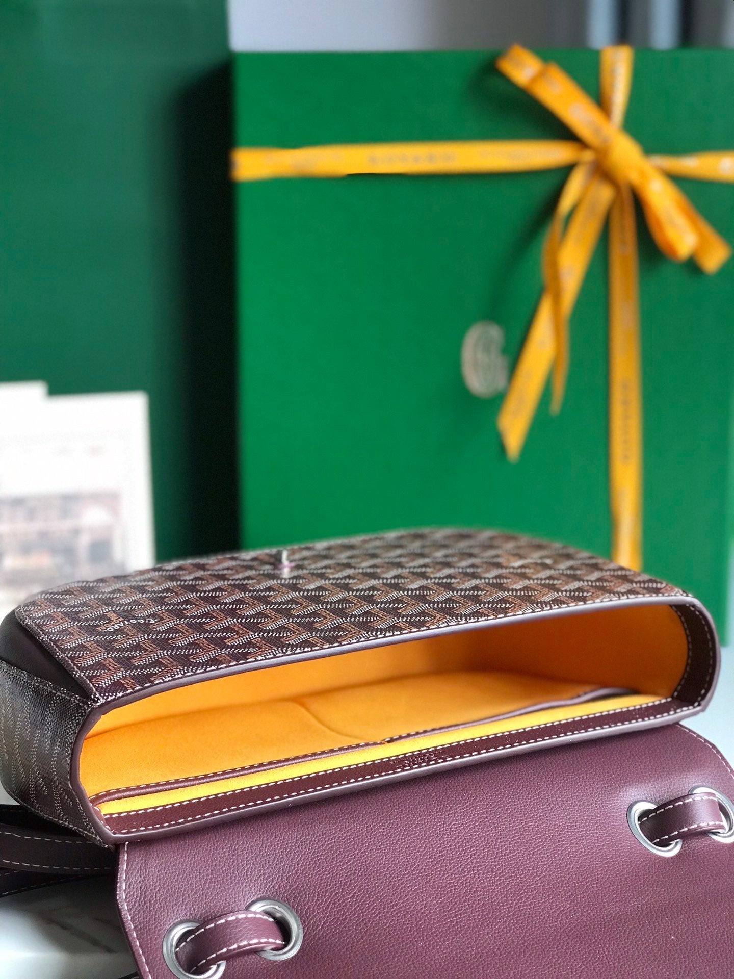 Goyard 233 Bag Wine Red Calfskin And Goyardine Canvas 25cm