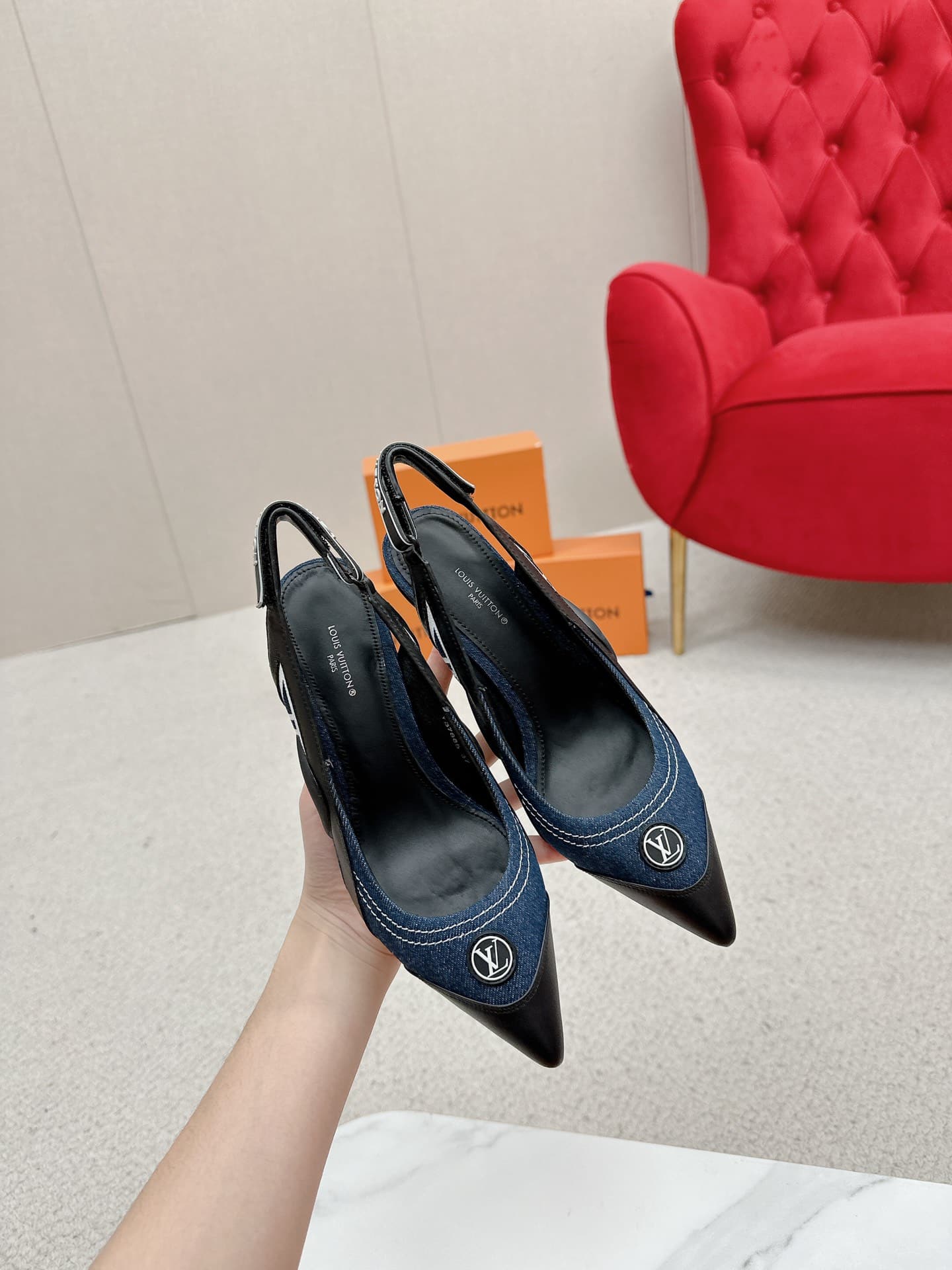 Louis Vuitton Archlight Slingback Pump Black And Denim Blue 1Aabob