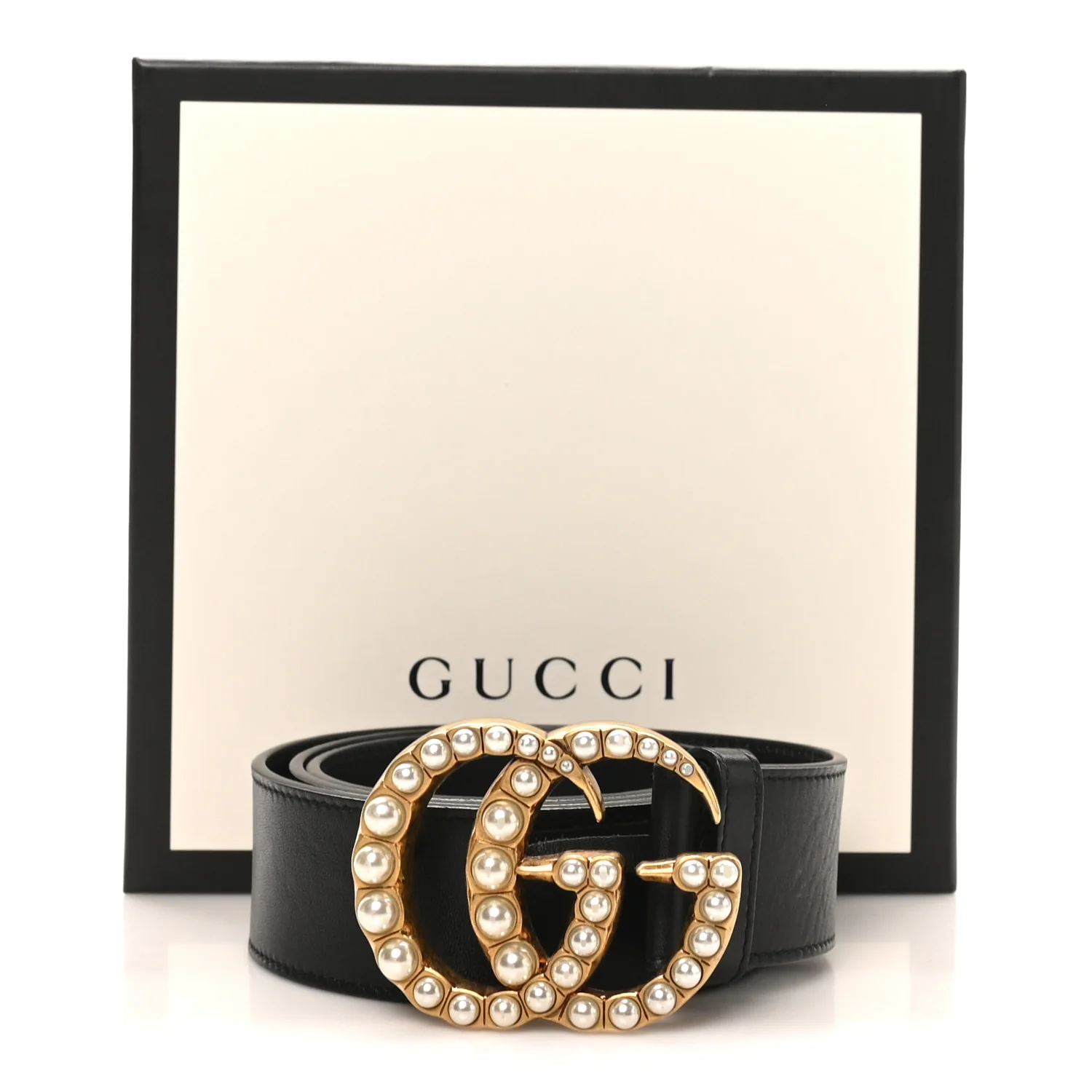 Moon Calfskin Pearl Double G 40mm Belt 90 36 Black Cream