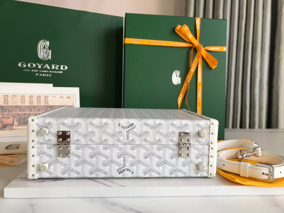 Goyard Grand Hôtel Trunk Bag 24.5cm White Goyardine Canvas And Calfskin