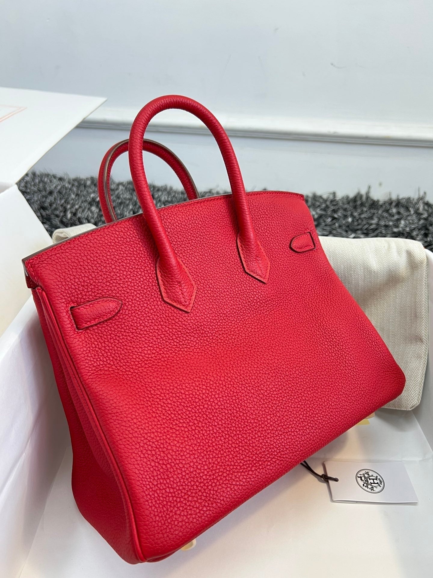 Hermes Birkin 25Cm Red Togo Leather Gold Hardware