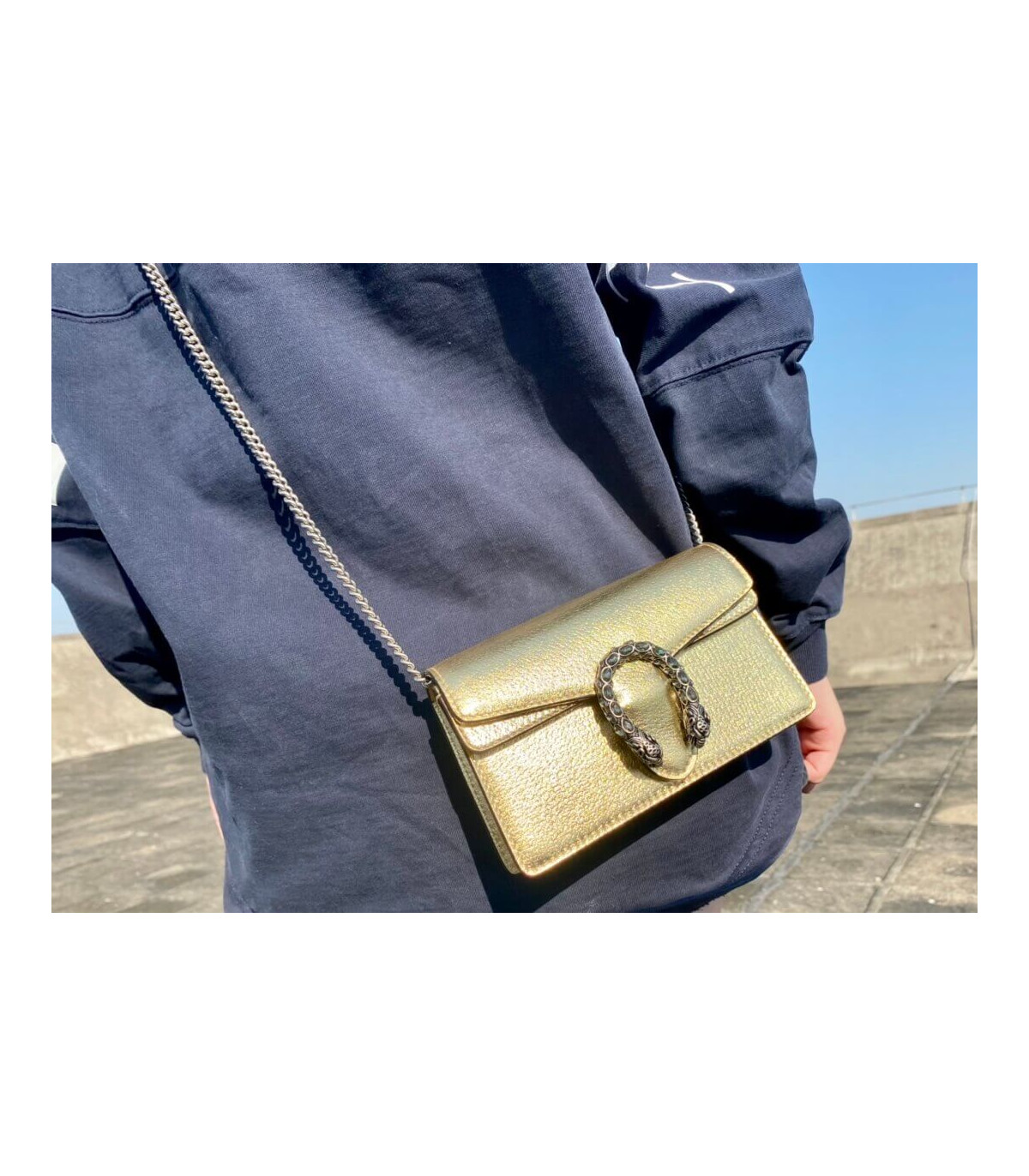 Gucci Dionysus Small Shoulder Bag in Gold Lame Leather