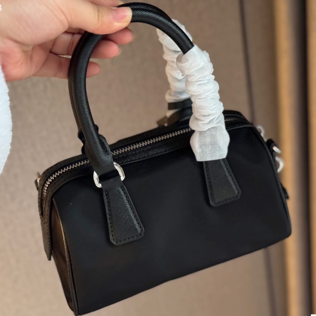 Prada Bauletto Recycled Nylon Shoulder Bag Black 21Cm