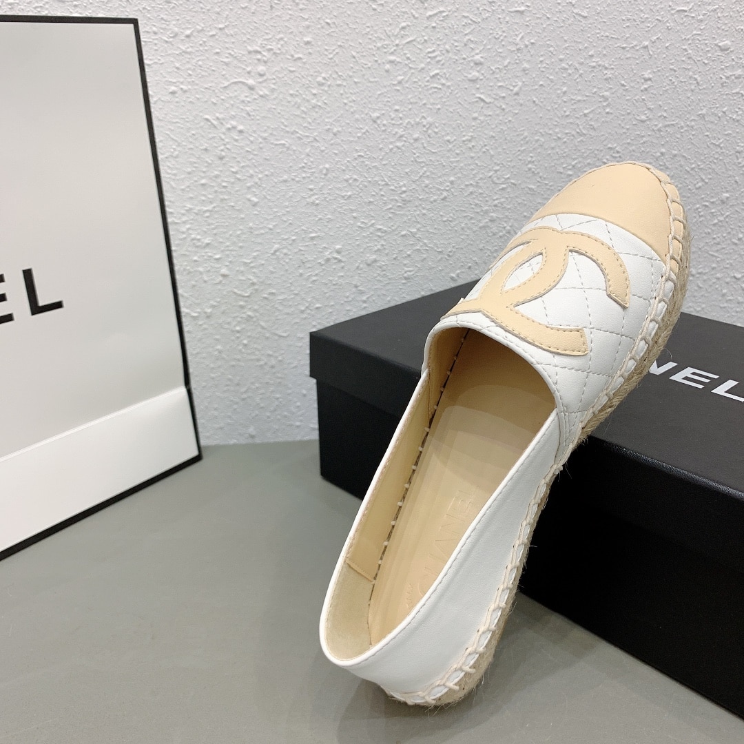 Chanel Cc Espadrilles Slip On White Beige