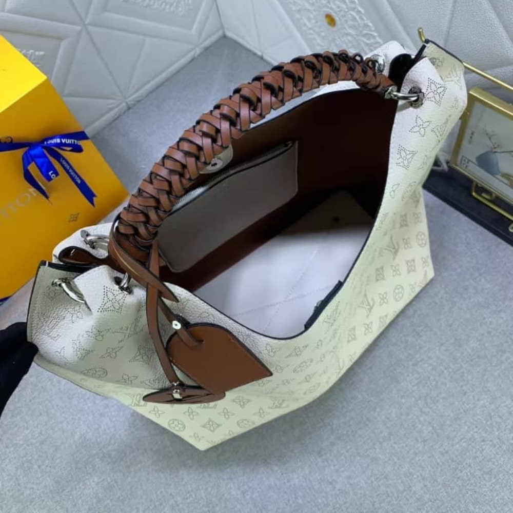 Louis Vuitton Carmel Hobo Mahina Leather White And Brown 40Cm