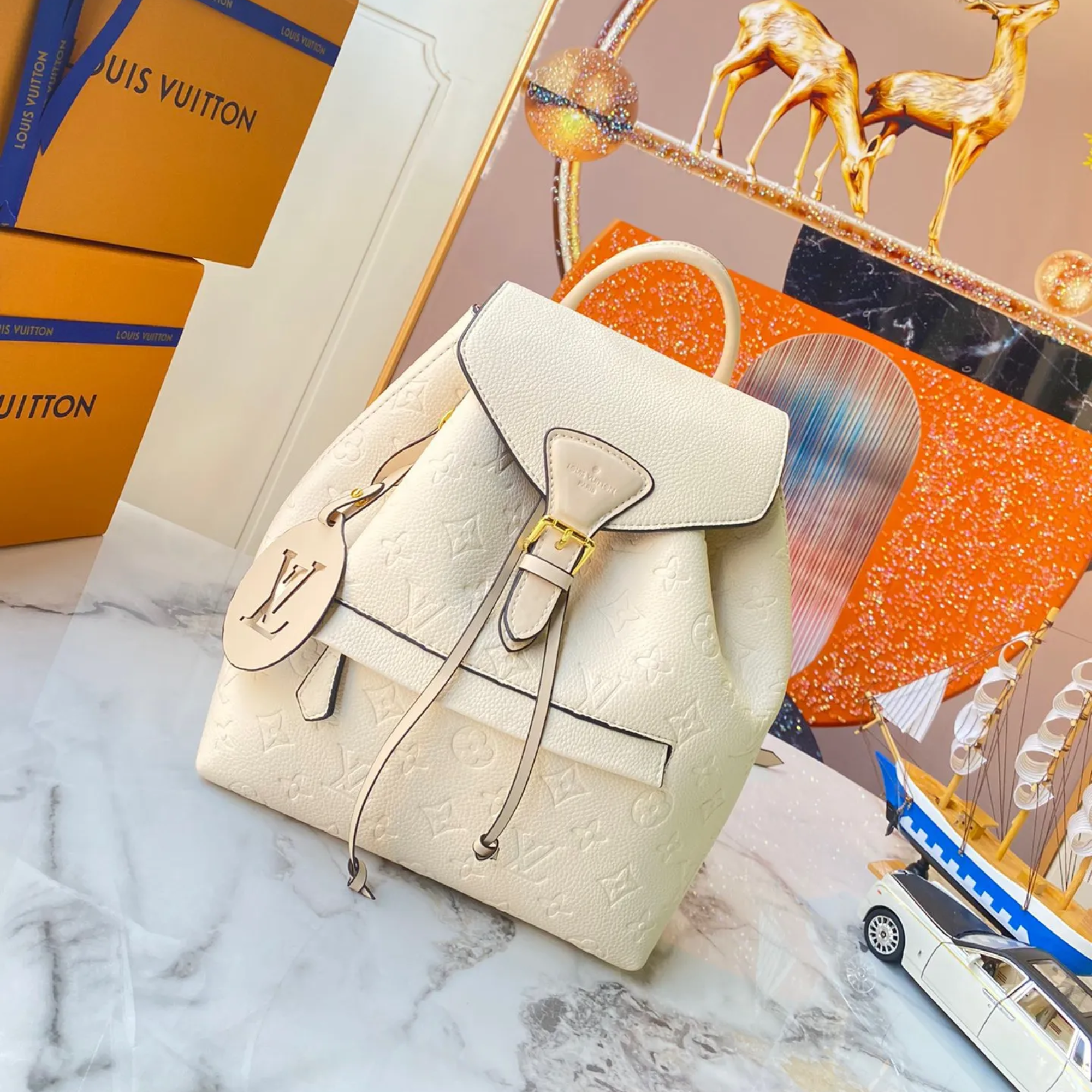 Louis Vuitton Montsouris Backpack Empreinte White 25Cm