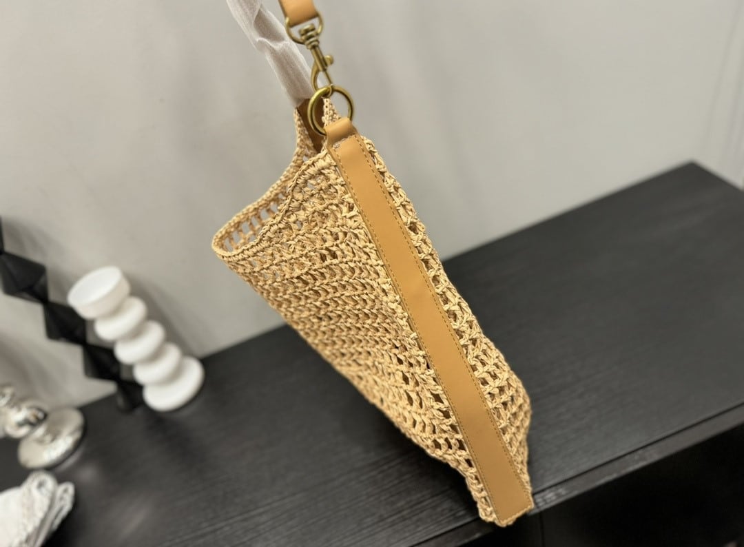Saint Laurent Oxalis In Raffia Crochet And Leather Naturel 41Cm 773984Gaaeb9718