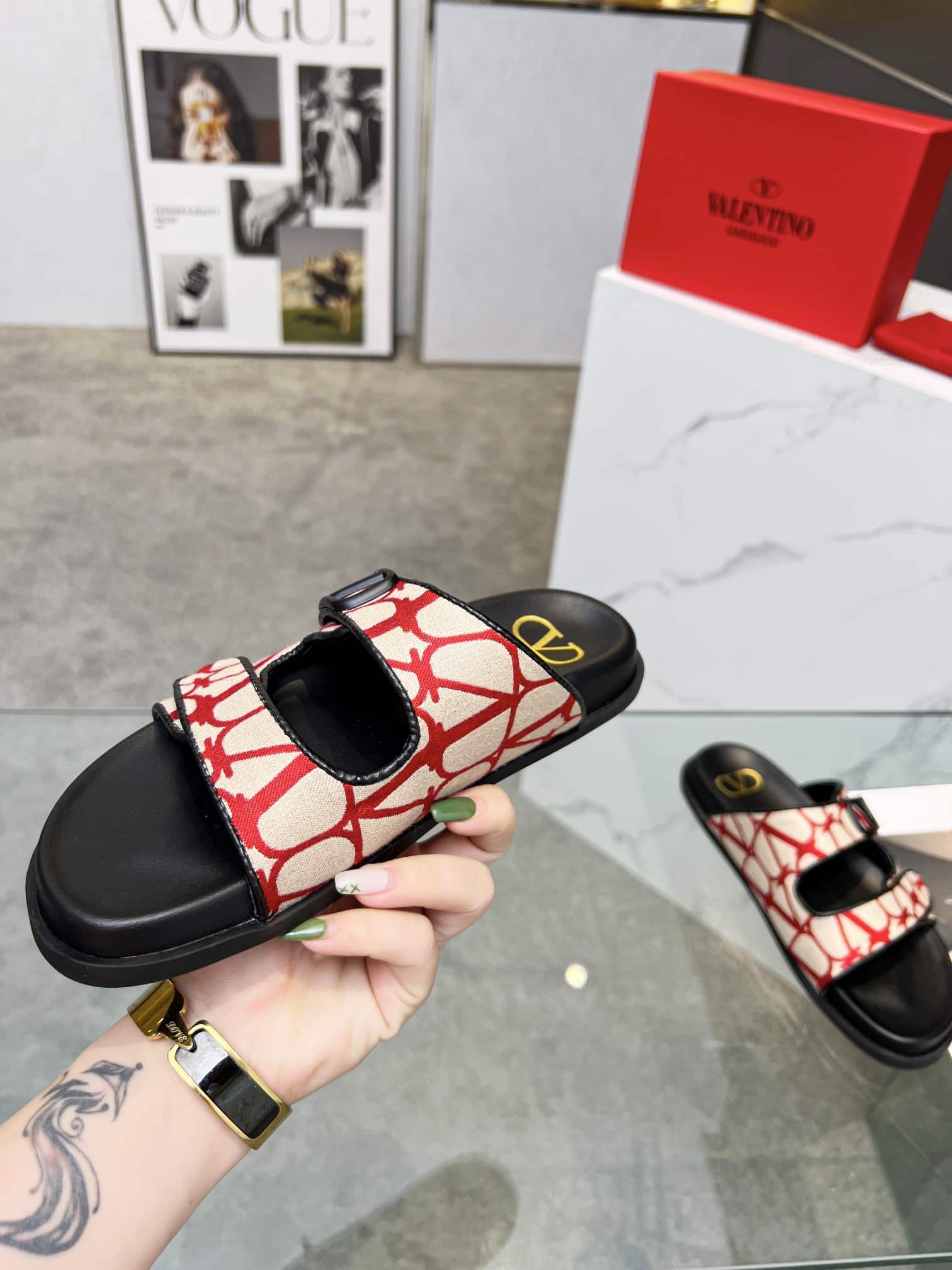 Valentino Garavani VLogo Toile Iconographe Sandal Red