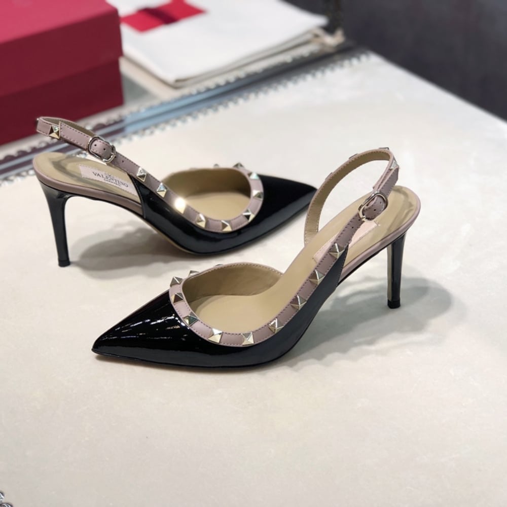 Valentino Garavani Rockstud Patent Leather Strap Pump Black