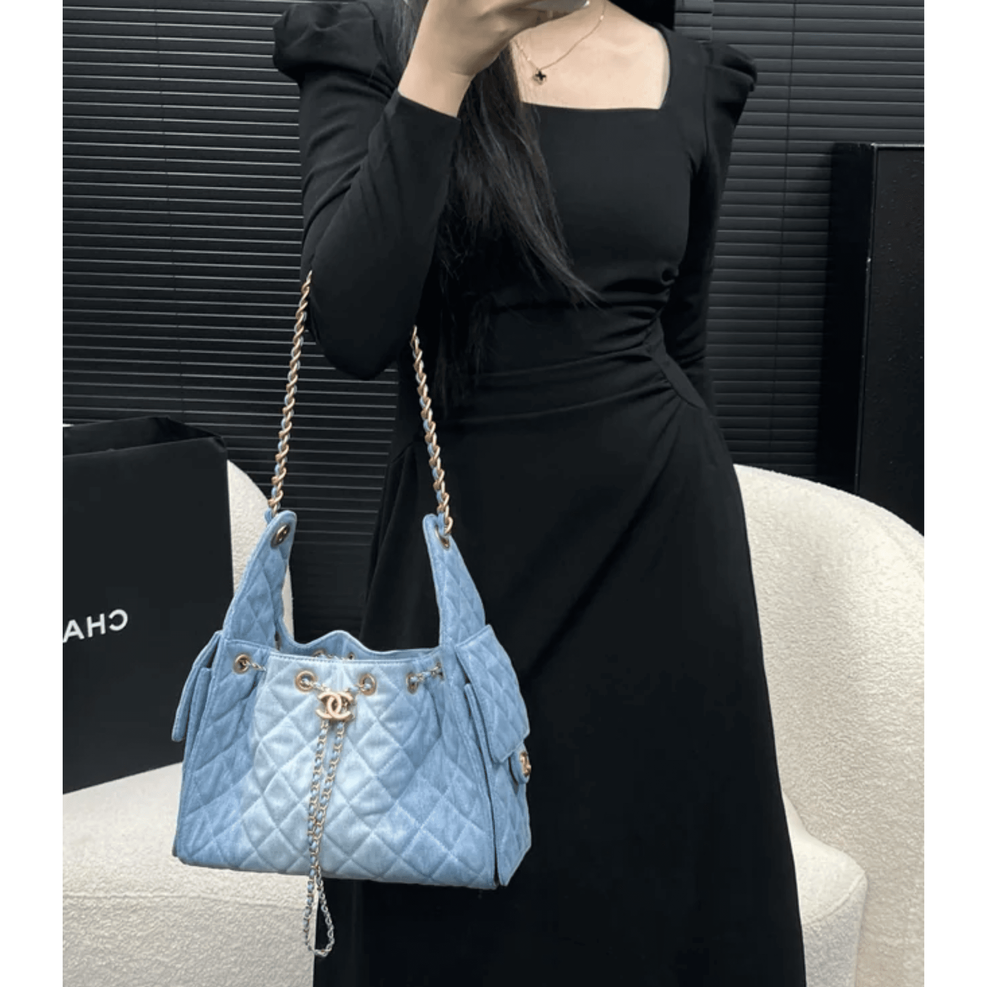 Chanel 25 Small Handbag Crossbody Bag Blue 30cm