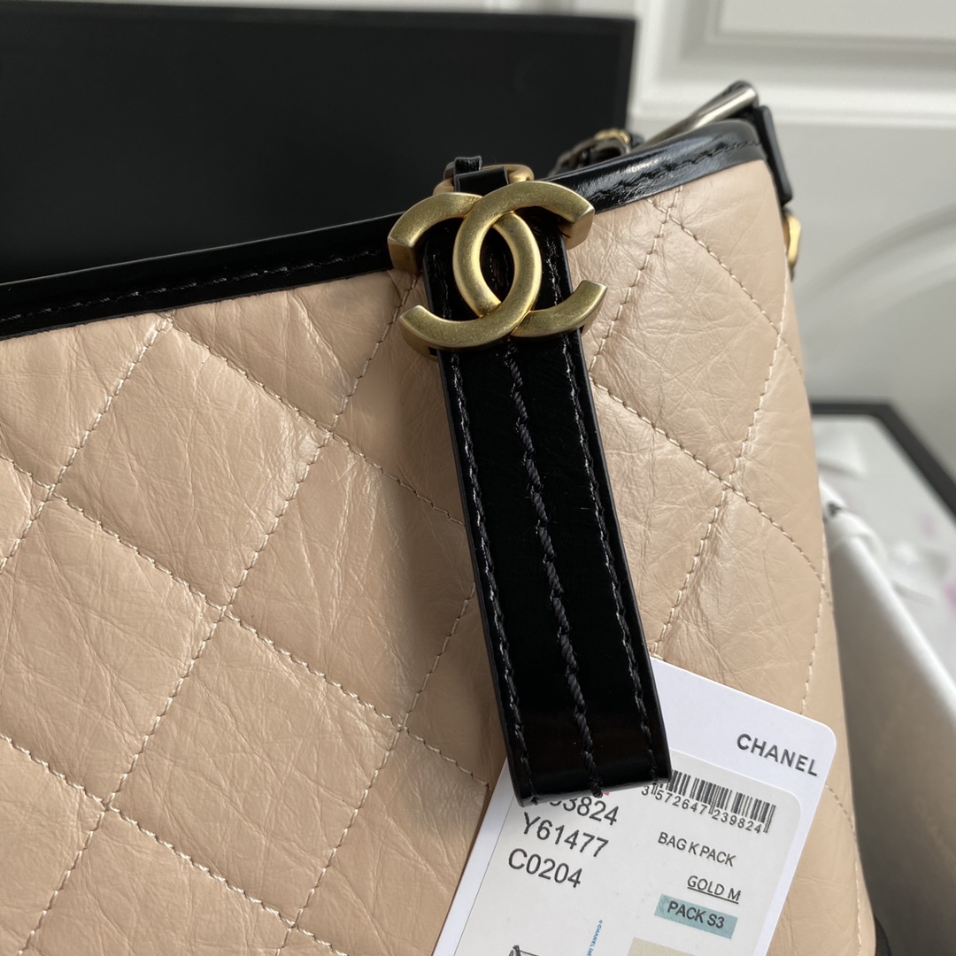 19A Gabrielle Hobo Bag in Beige & Black Aged Calfskin with Gold & Silver Hardware (Model A93824)