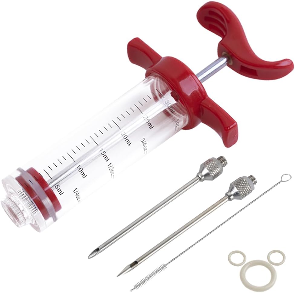 Screw-on Meat Needle for BBQ Grill, 1-oz, Red, Recipe E-Book
