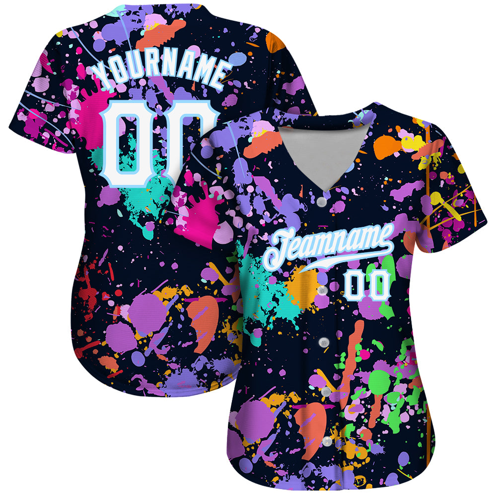 Custom Splashes Graffiti Pattern White-Light Blue 3D  Baseball Jersey