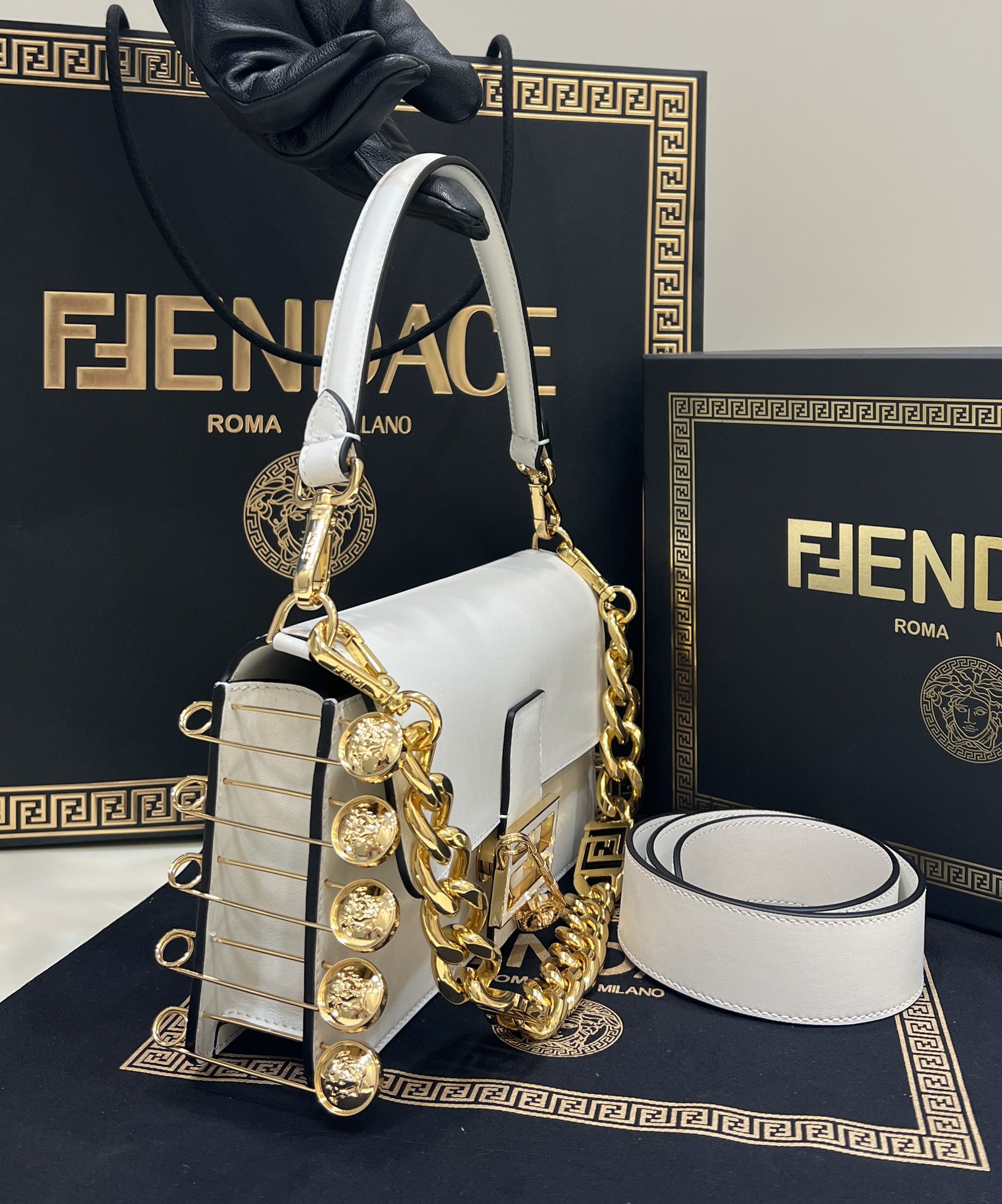 Fendace Baguette Brooch White 28cm/ 11.02in