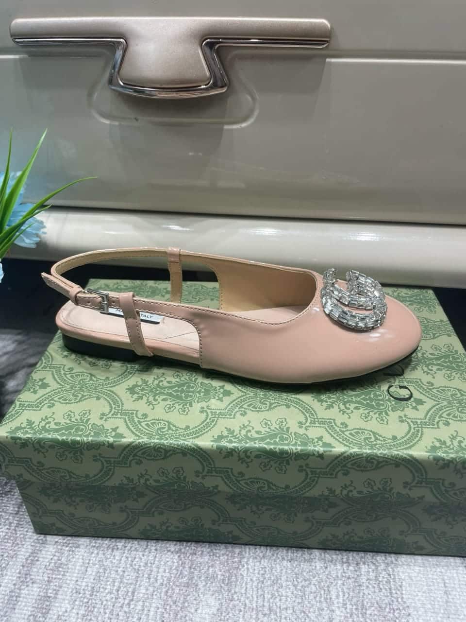Gucci Logo Embellished Slingback Flats Light Pink