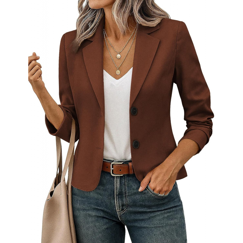 Women's Business Casual Cropped Blazer with Lapel Collar