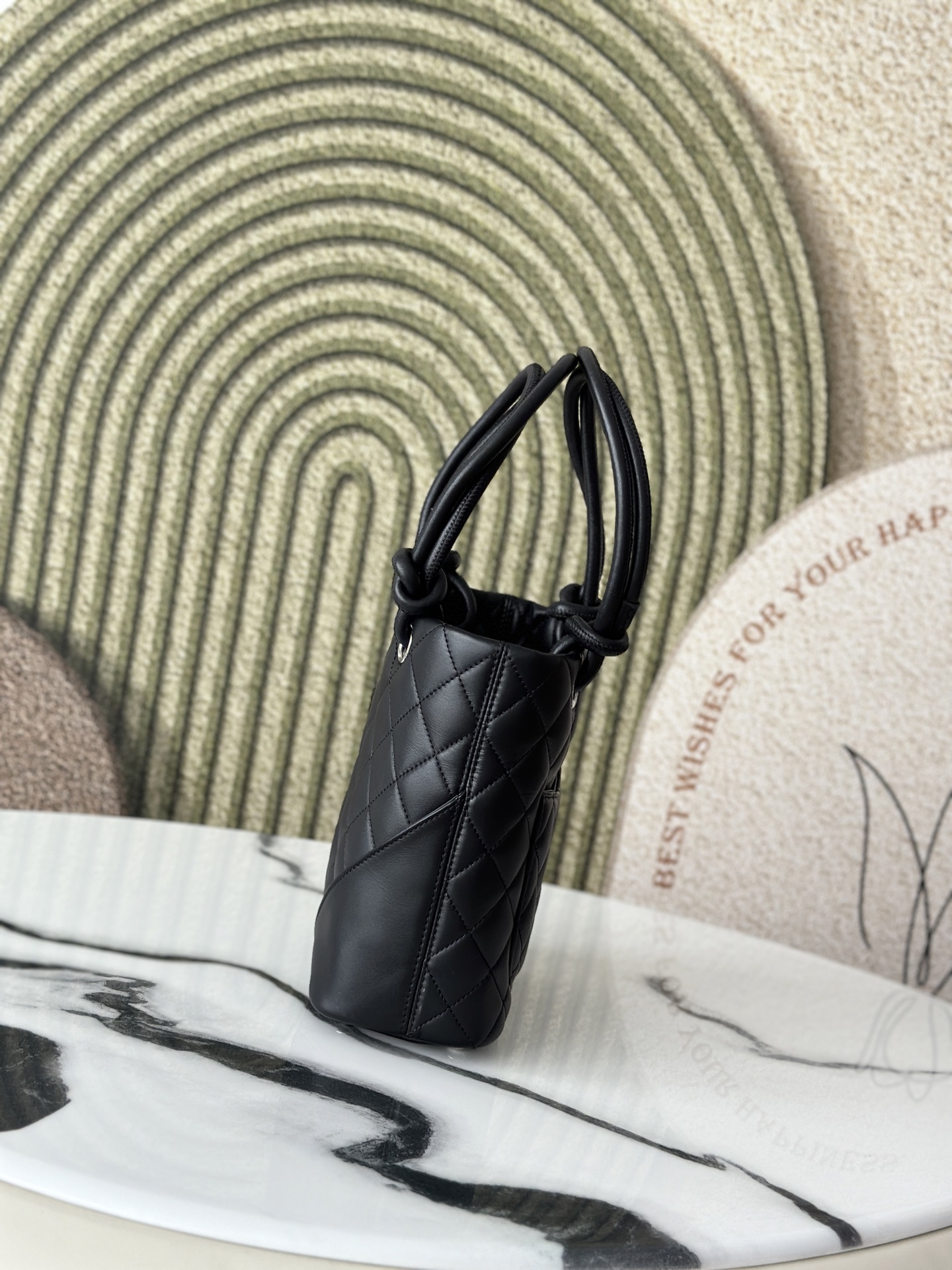 Black Quilted Cambon Mini Tote Bag with Patent CC Logo