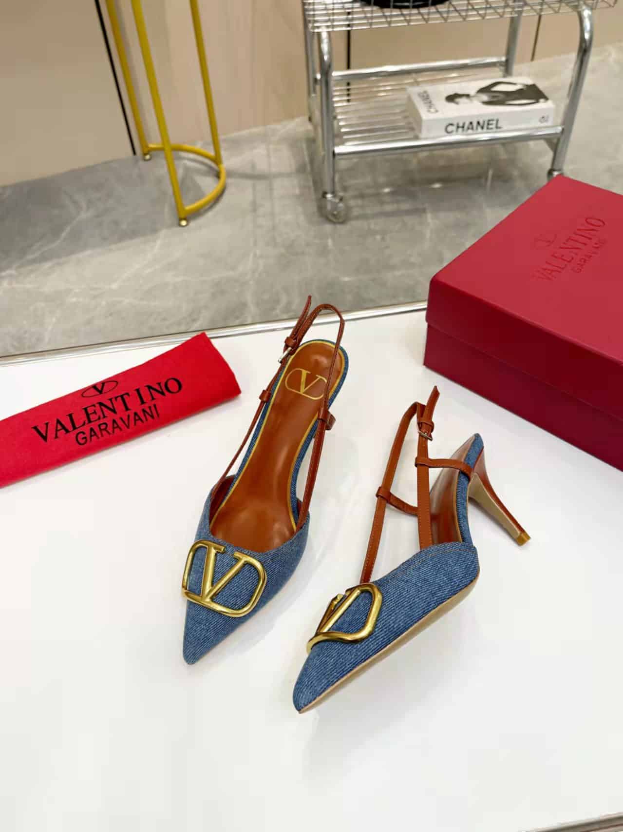Valentino Garavani Vlogo Denim Slingback Pumps Denim