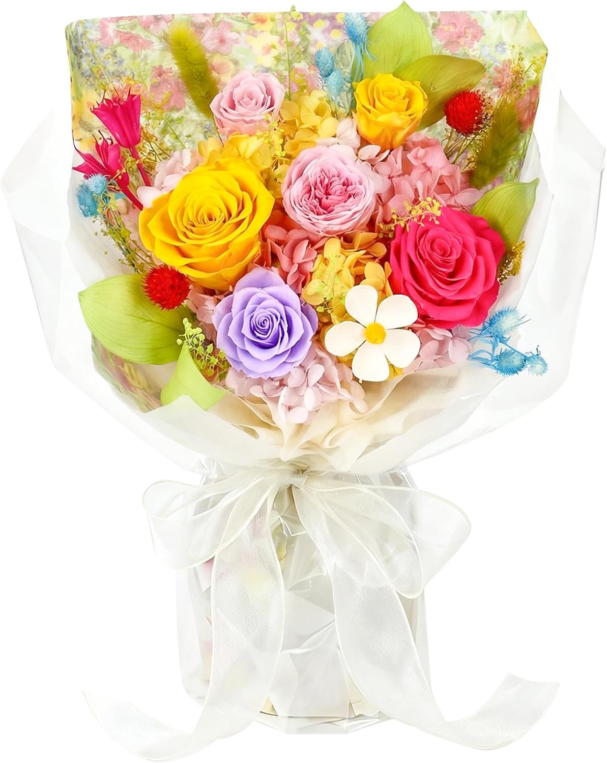 Flowers for Delivery Dopamine Mixed Colors Roses Preserved Flowers Bouquet with Gift Box, Mothers Day Gifts for Mom, Birthday Day Gifts for Women, Wife, Her, Grandma on Valentines Anniversary Proposal