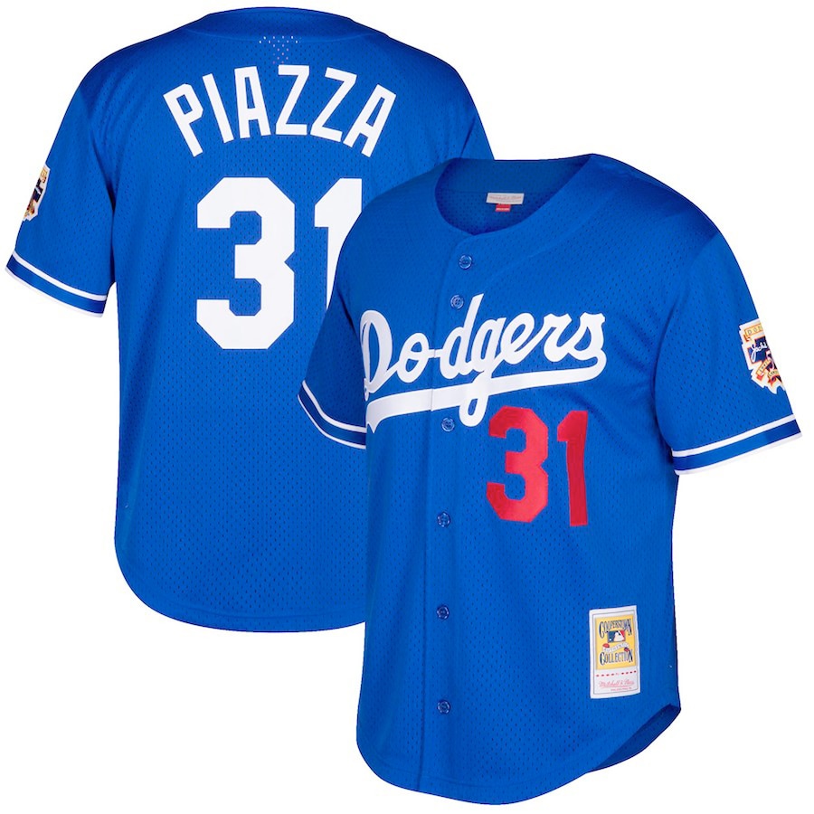 Mike Piazza Los Angeles Dodgers Mitchell&Ness Big&Tall Cooperstown Collection Mesh Button-Up Jersey- Royal