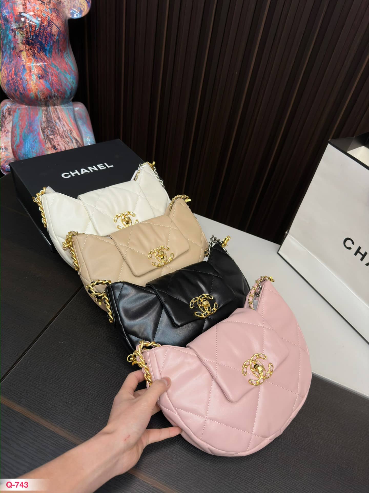 Chanel 19 Hobo Bag Mixed Metal Hardware White 28Cm