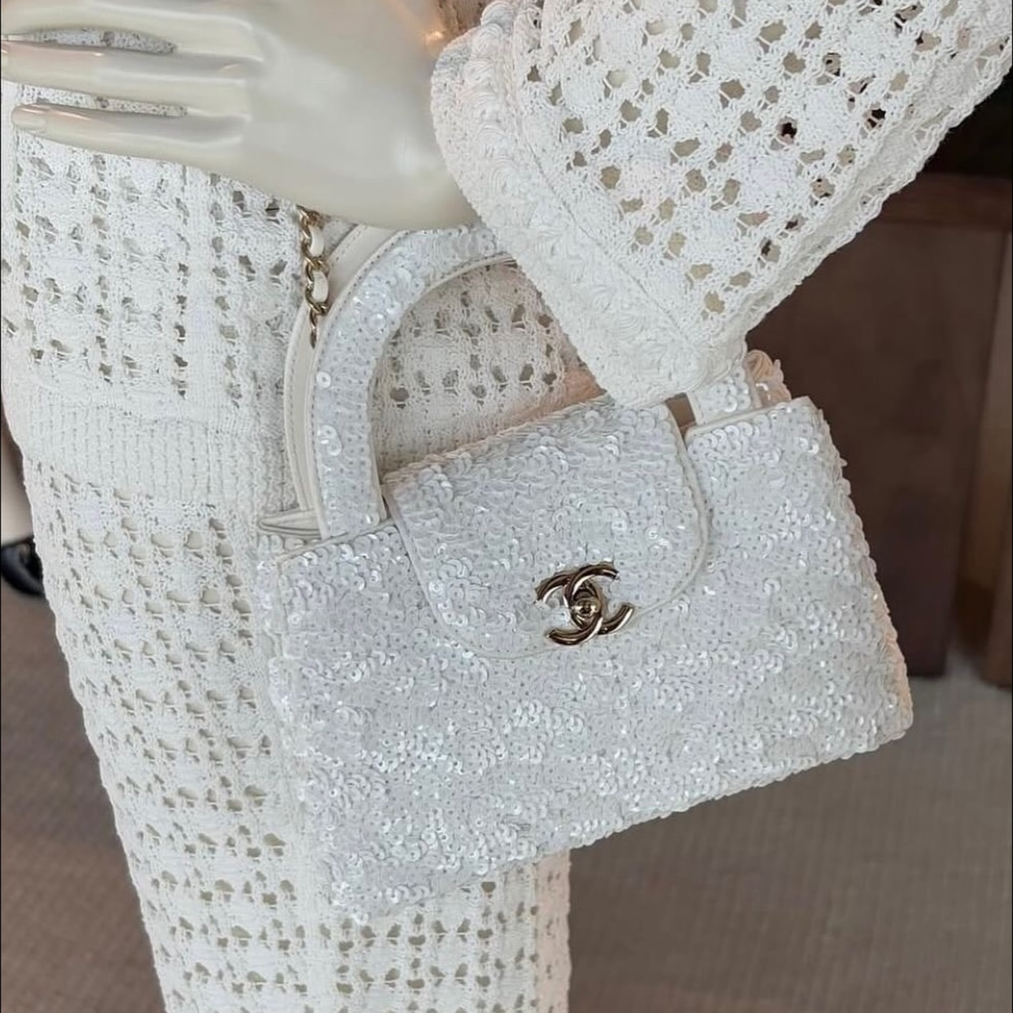 Chanel Mini Sequin Handbag White 19cm/7.5in