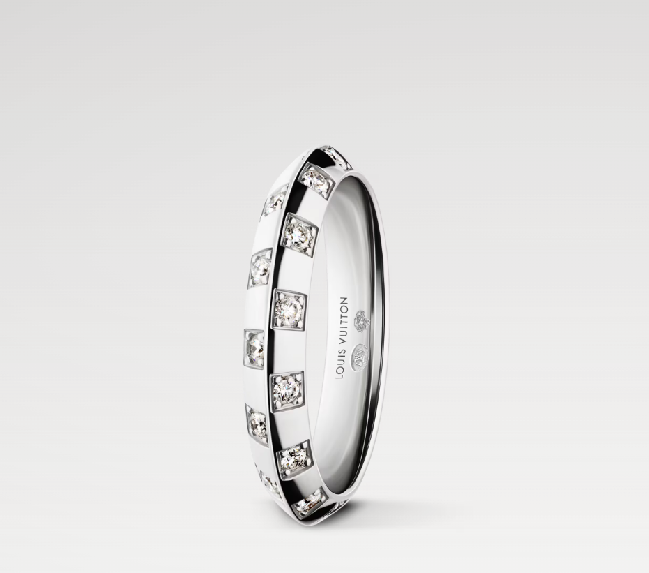 LOUIS VUITTON Q9Y55F Le Damier de Louis Vuitton Small Ring, White Gold and Diamonds