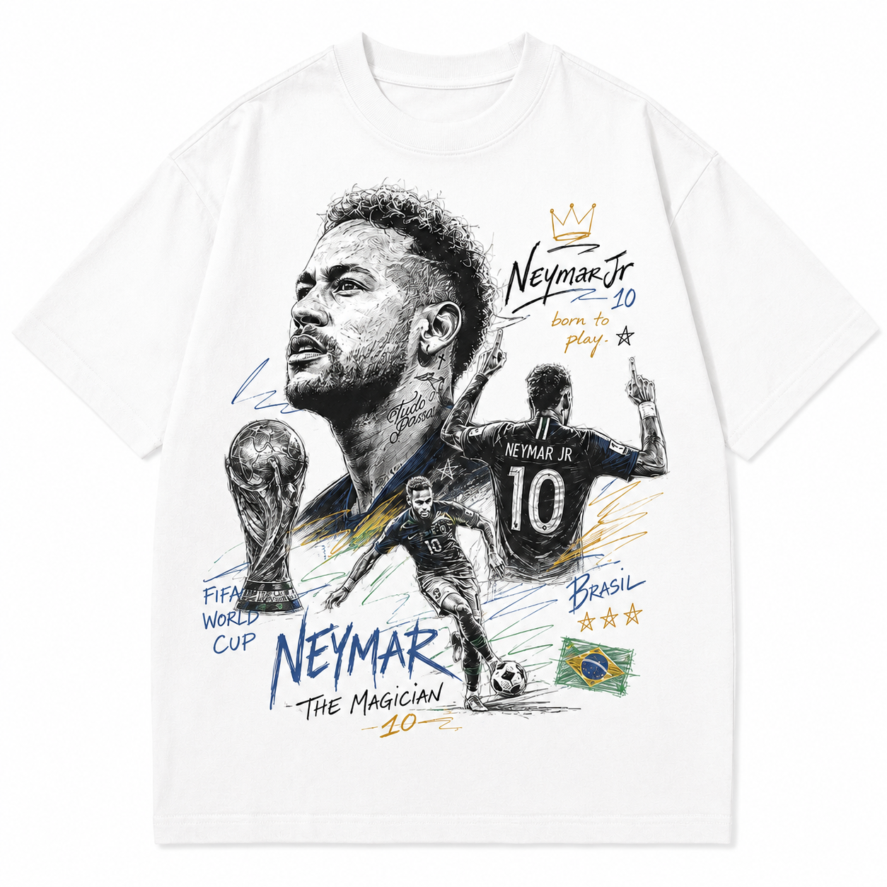 Neymar World Cup Printed T-Shirt  Unisex Loose Fit T-Shirt 100% Cotton Soft Comfortable Summer Casual Printed Top