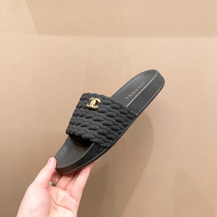 Chanel Braided Slides Black