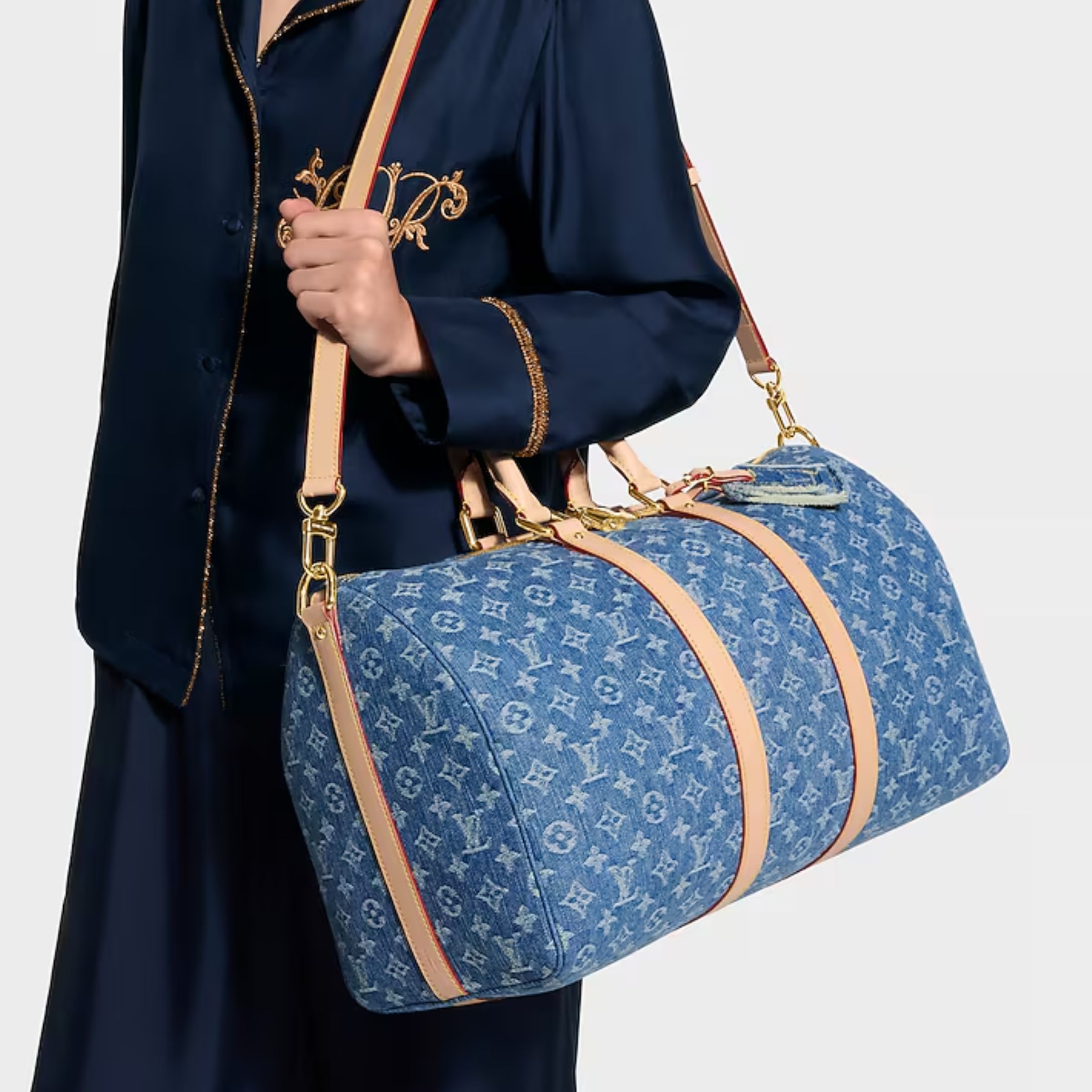 Louis Vuitton Keepall 45 Bag Blue Denim Fabric M27943