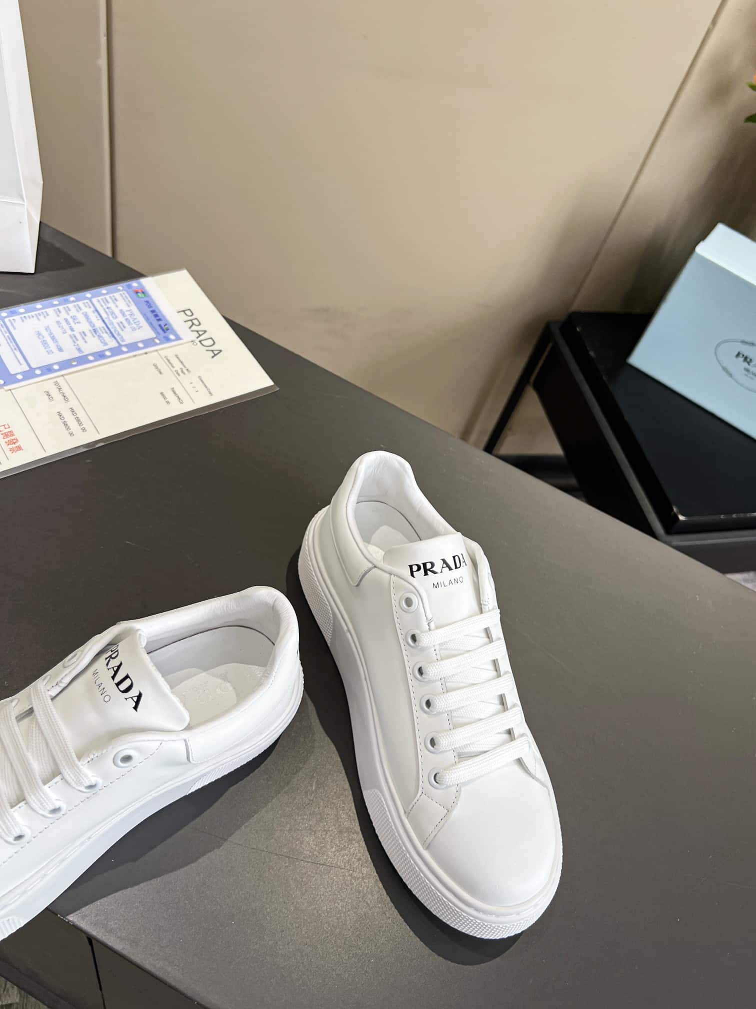 Prada Sneakers In White Leather With White
