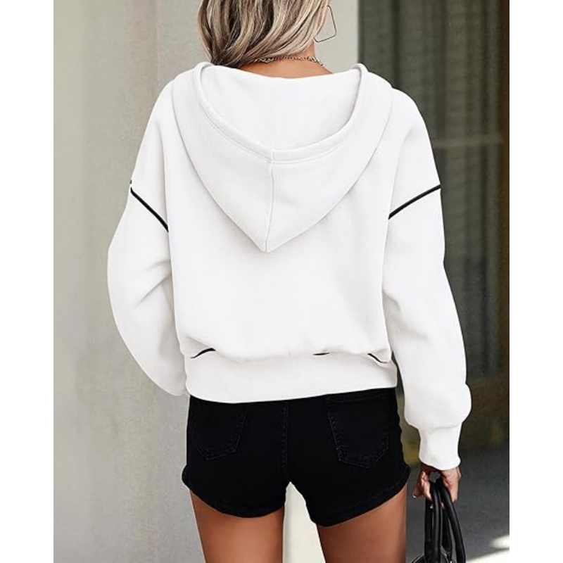 Women's Fall Half Zip Cropped Hoodie Sweatshirt