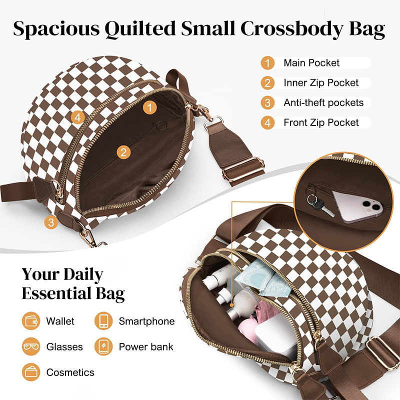 ARCTURA Spacious Nylon Checkered Crossbody Bum Bag for Women