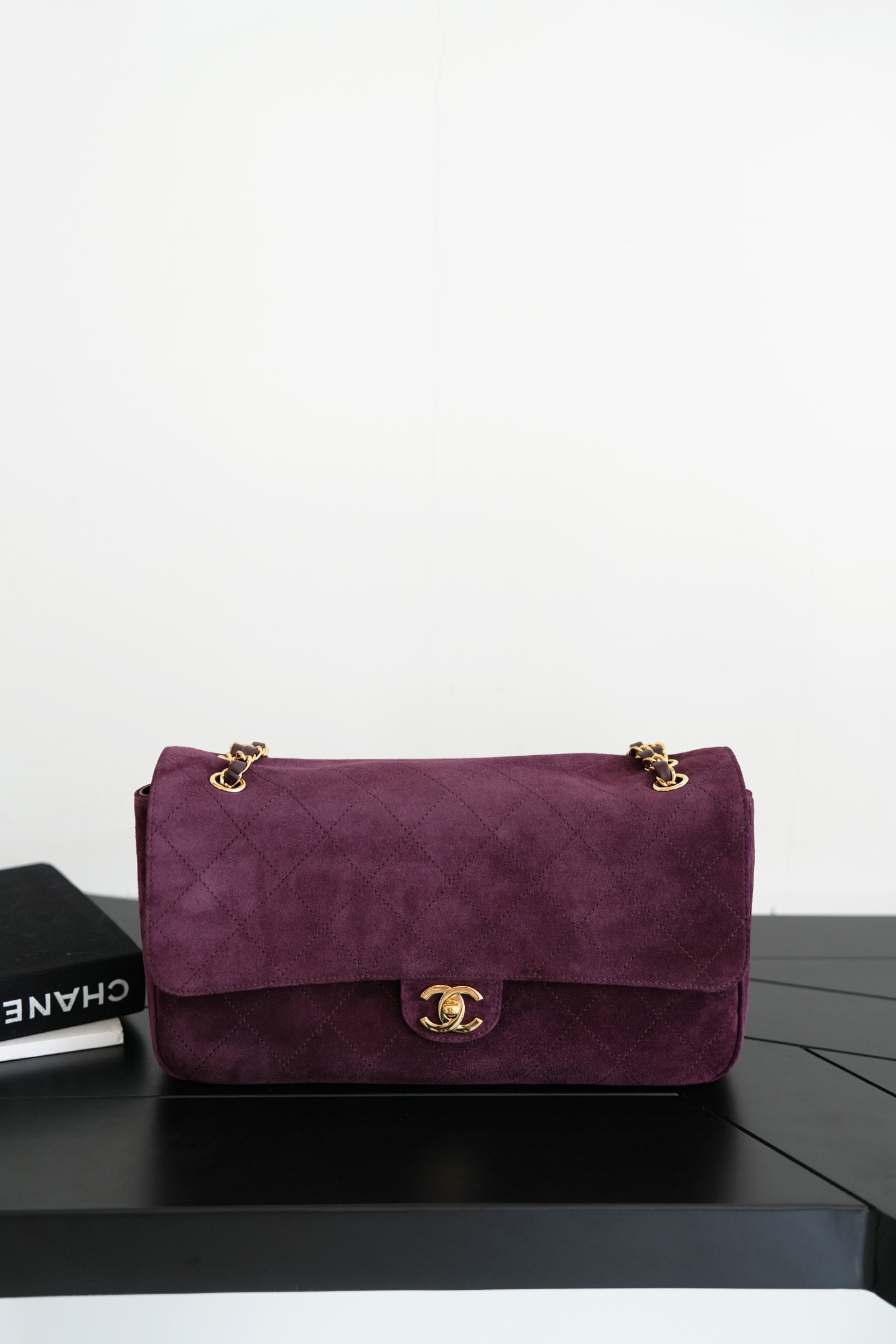 CHANEL 26S Suede Classic Flap Maxi — Burgundy