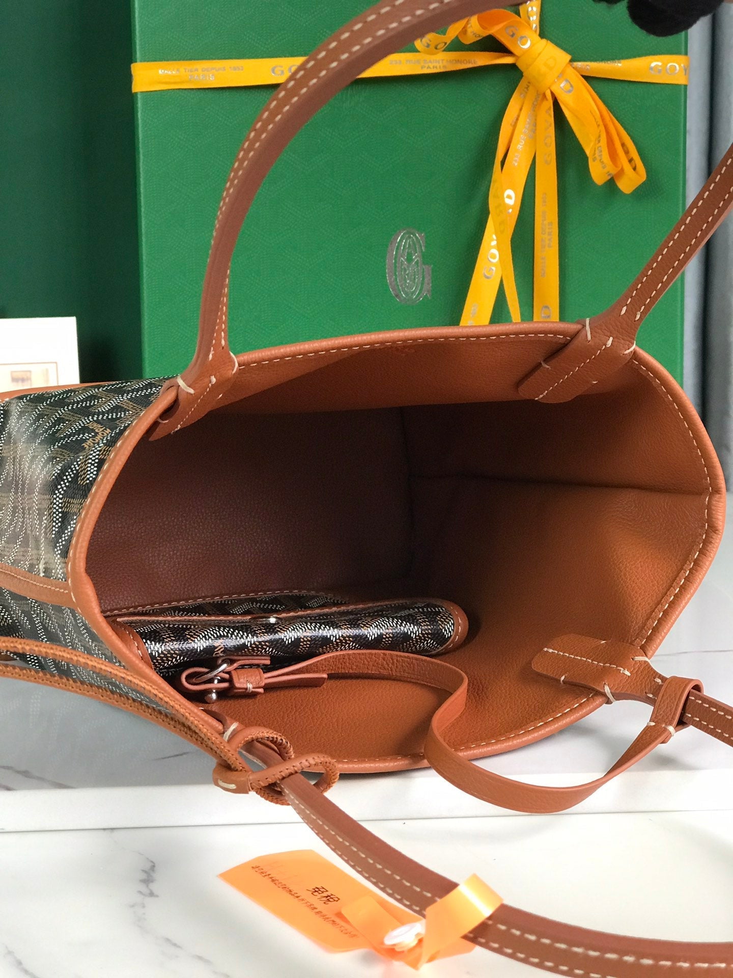 Goyard Anjou Mini Bag 20 Cm Tan Calfskin And Black Goyardine Canvas