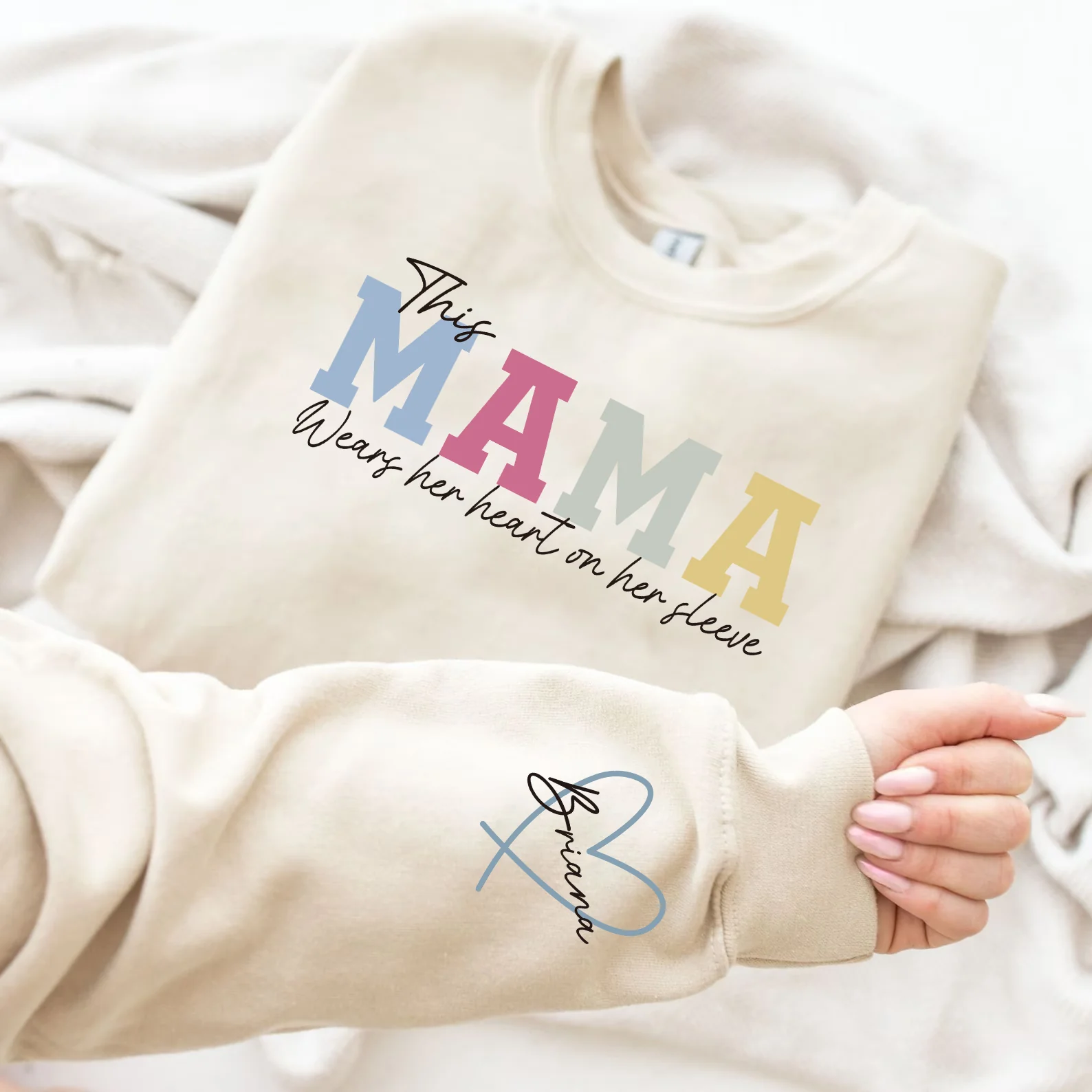 Justgratify™🔥Personalized MAMA Wears Her Heart On Her Sleeve Sweatshirt