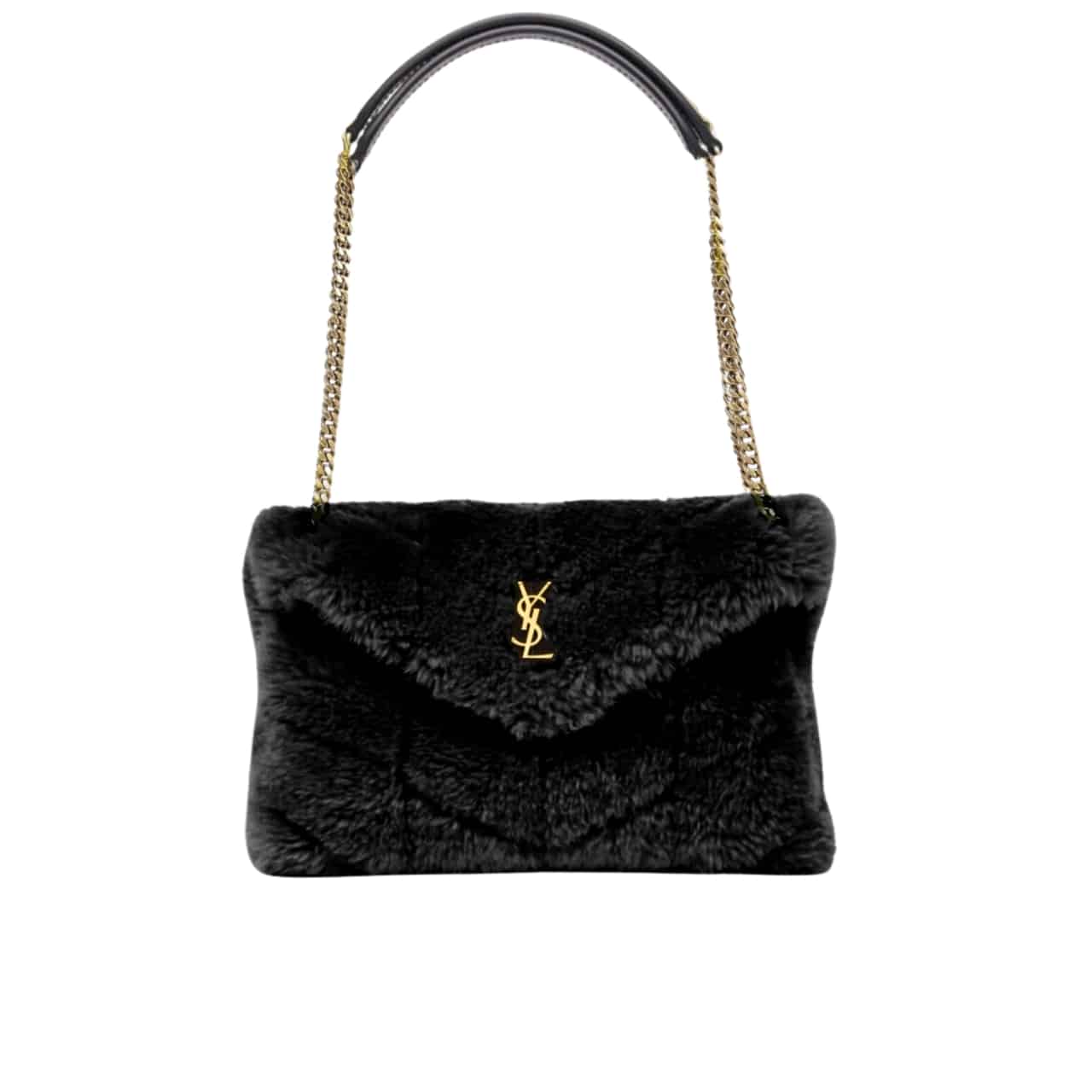 Saint Laurent Puffer Bag In Shearling Black 28Cm