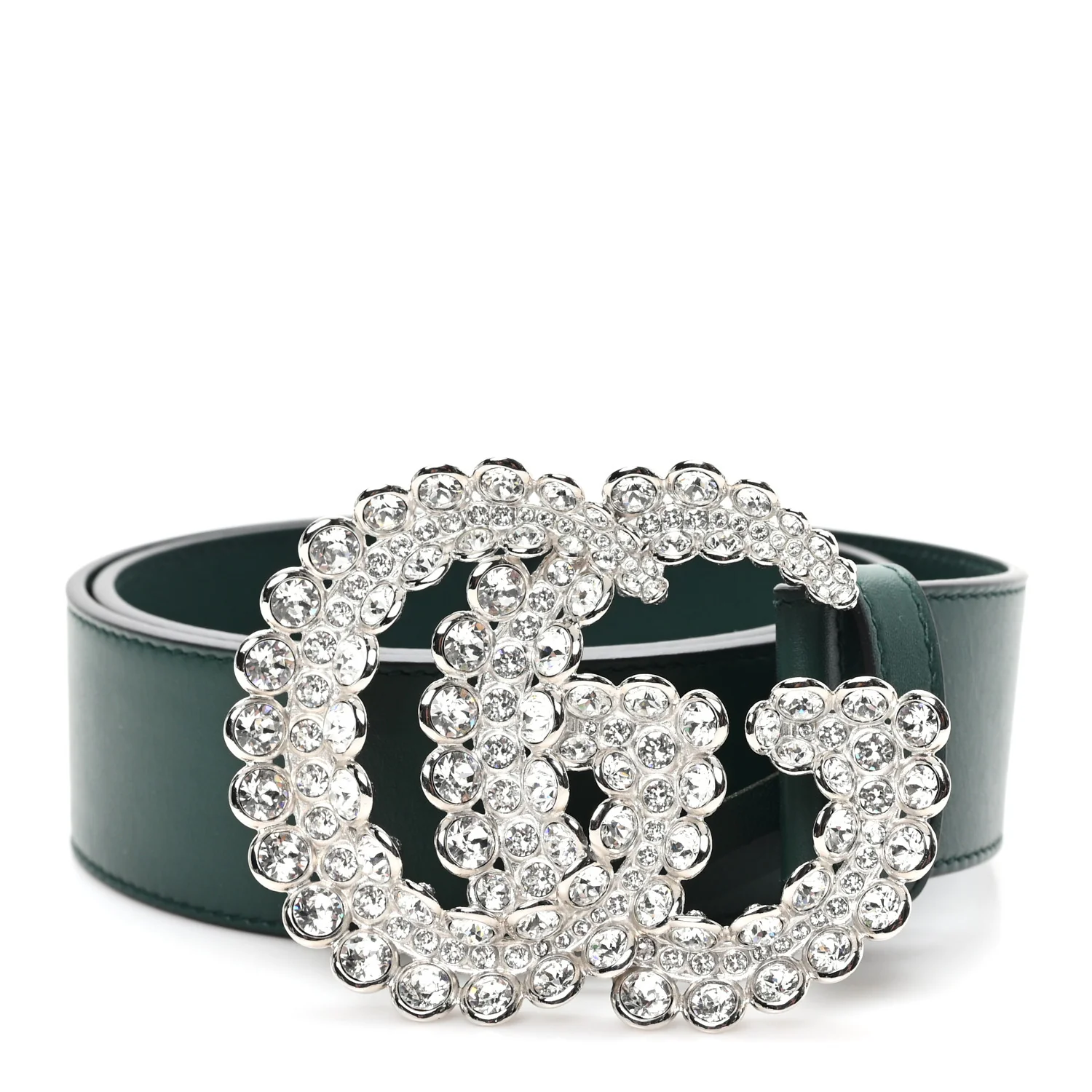 Calfskin Crystal Double G 40mm Belt 80 32 Emerald