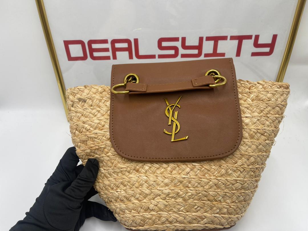 Saint Laurent Mini Manon In Raffia And Aged Vegetable Tanned Leather Naturel 23Cm