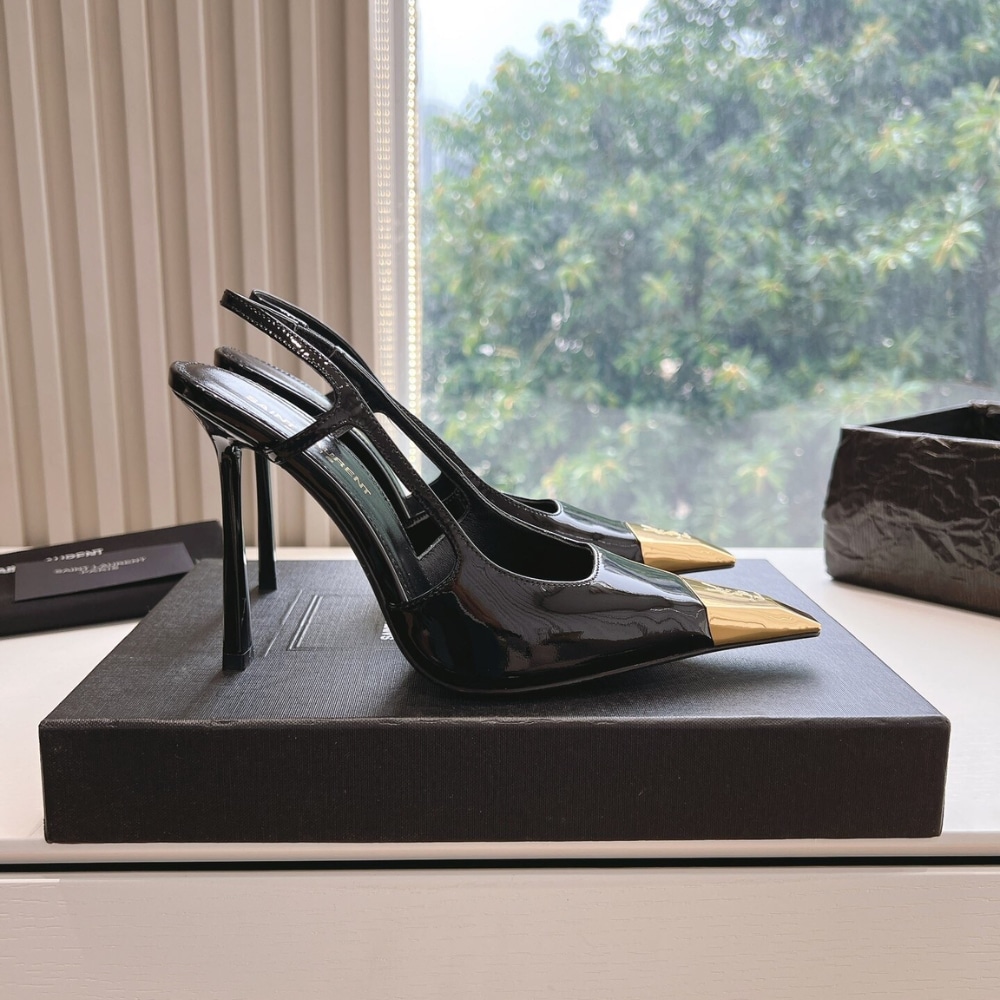 Saint Laurent Jeanne Slingback Pumps Black And Gold 800164Aadx21000
