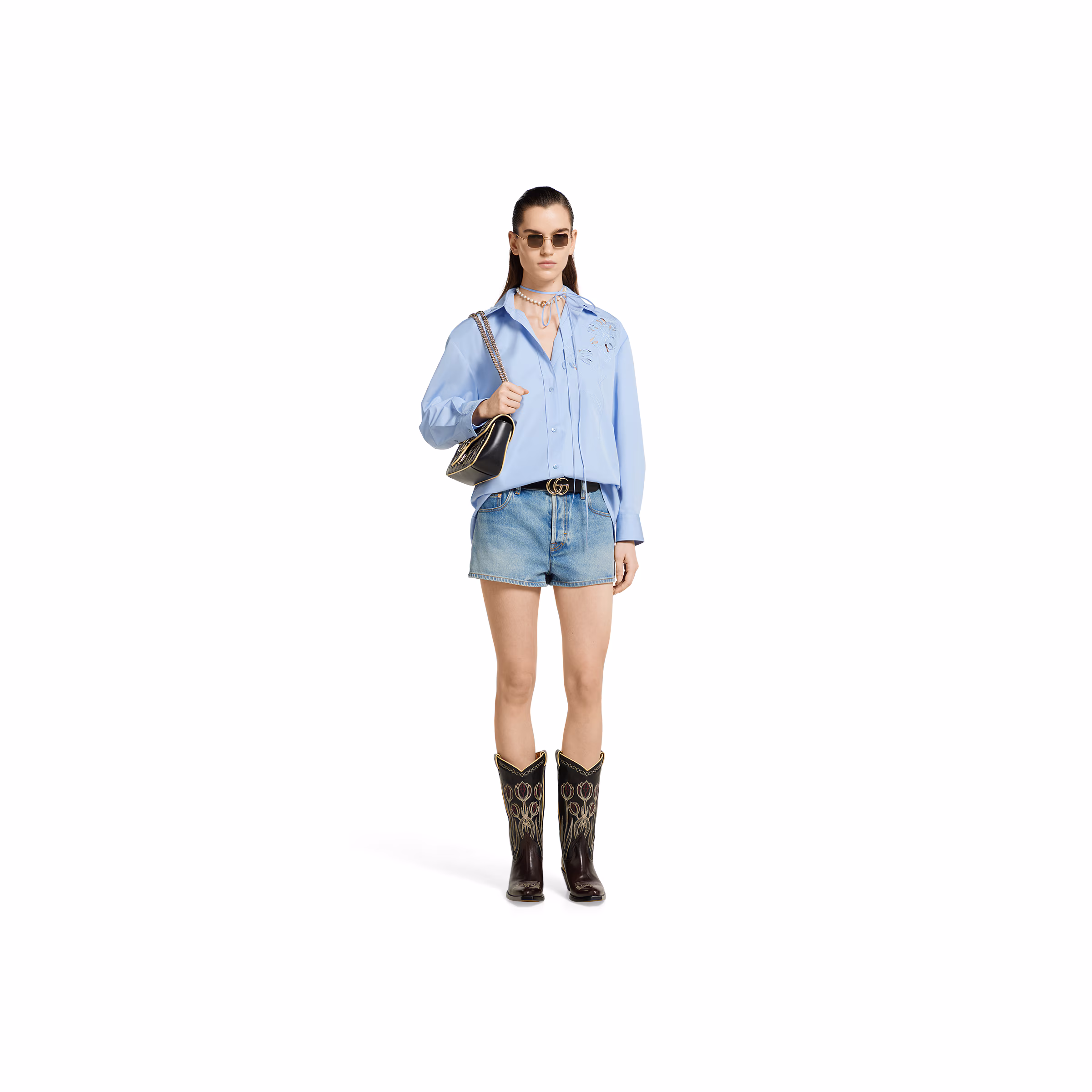 GUCCI Cotton poplin shirt with embroidery