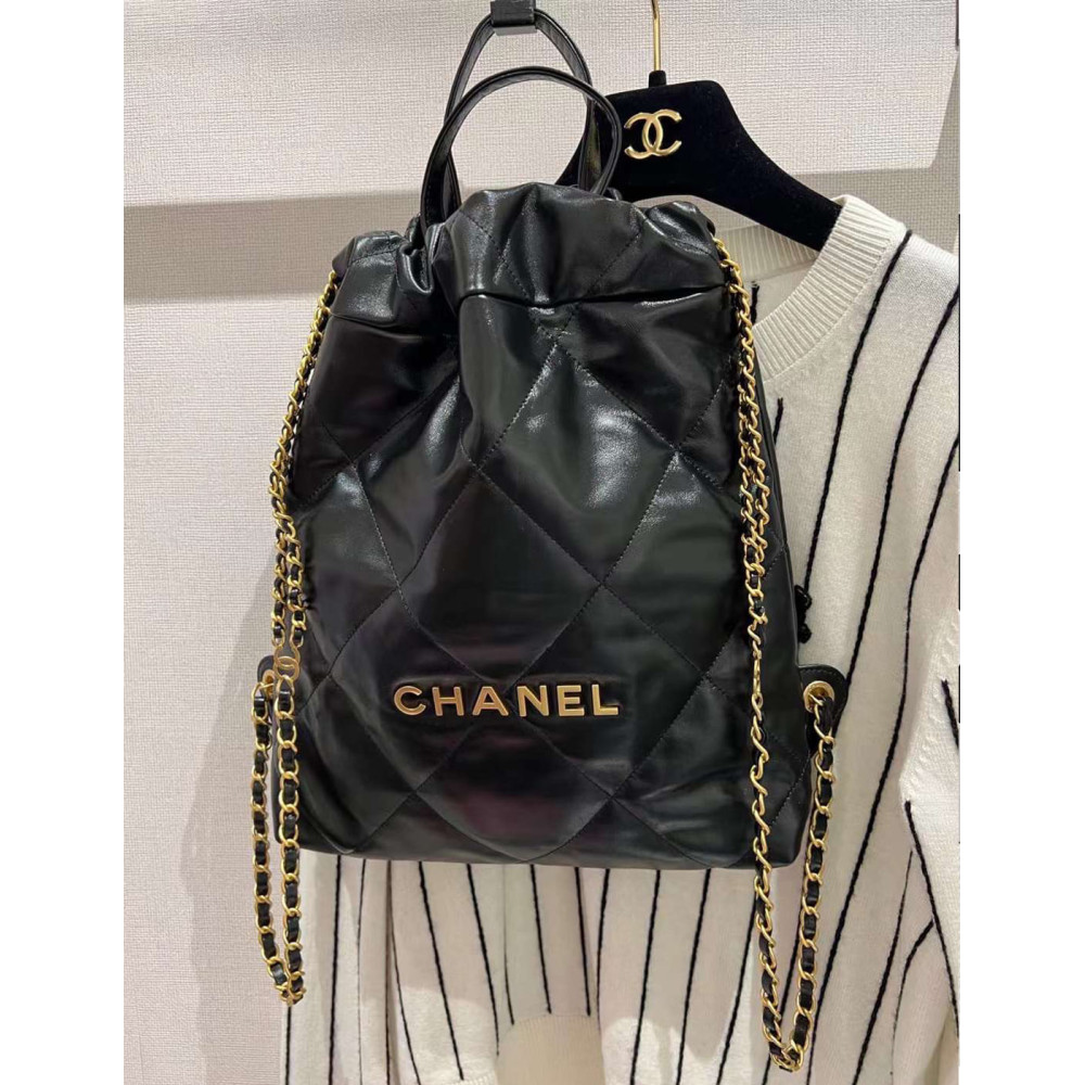 Chanel 22 Backpack in Black Shiny Calfskin 34cm